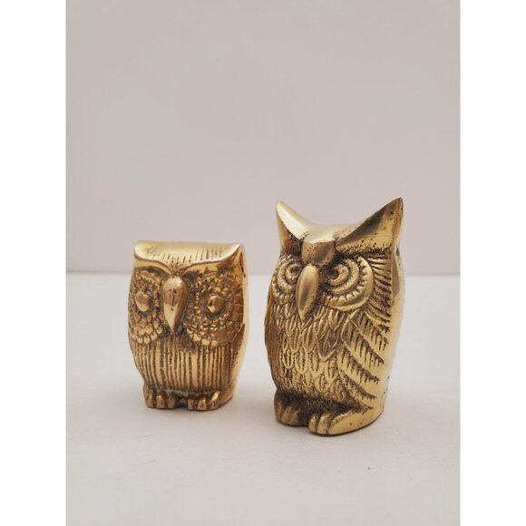 Vintage Set of 2 Solid Brass Owls - Owls figurines Vintage brass statuettes - Picture 4 of 10